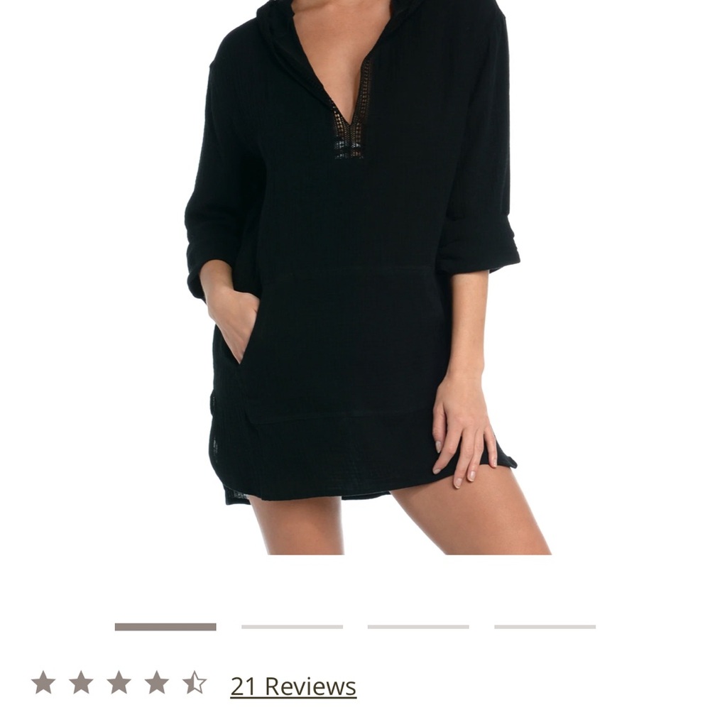 NWT LA BLANCA Bathing suit hoodie Front embroidery lace pullover hoodie cover